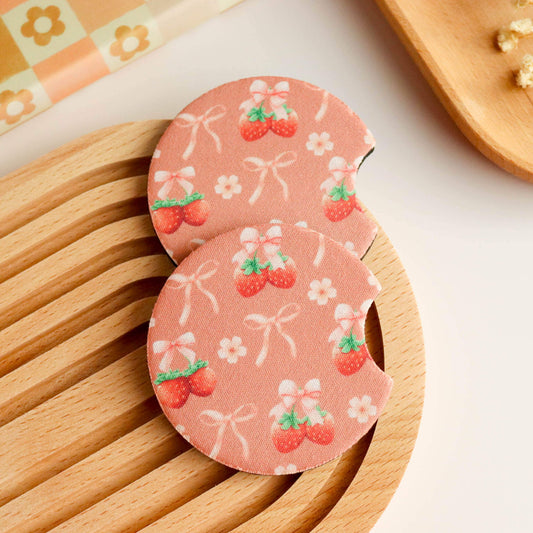 Strawberries and Bows Car Coaster (Set of 2)