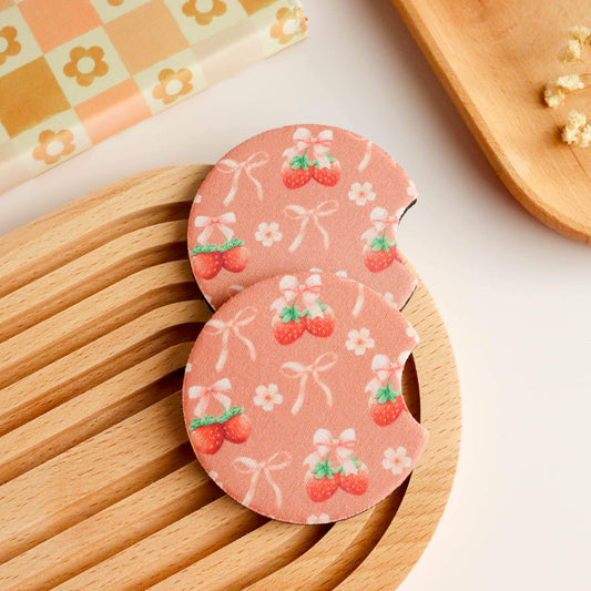 Strawberries and Bows Car Coaster (Set of 2)