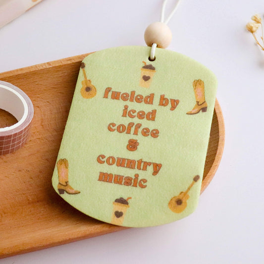 Iced Coffee and Country Music Unscented Felt Car Freshie