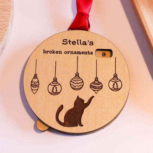 Personalized Spinning Cat Broken Ornament Counter Cat-astrophe Ornament