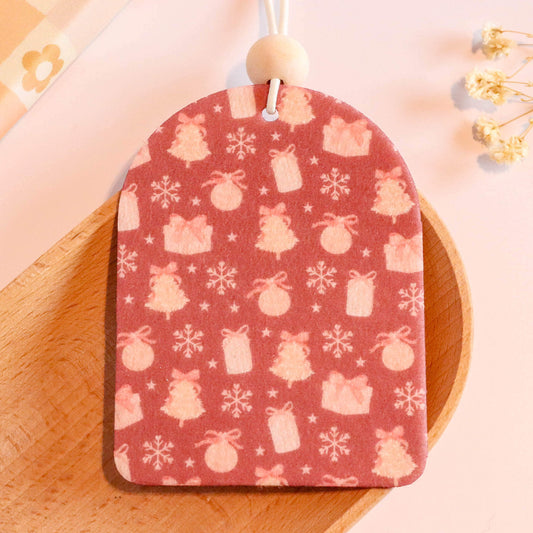 Pink Christmas Trees and Bows Coquette Unscented Car Freshie