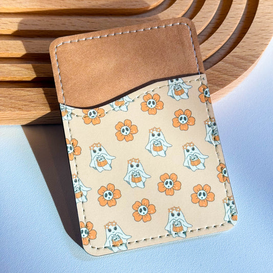Orange Groovy Ghost Fall Halloween Phone Wallet Card Holder
