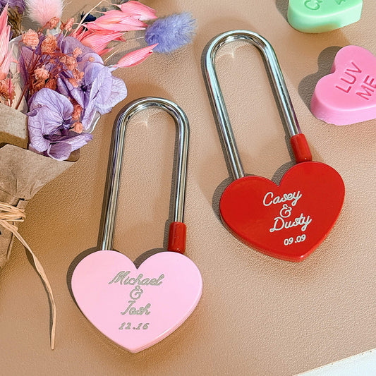 red and pink personalized love lock custom padlock custom engraved Valentine's gift