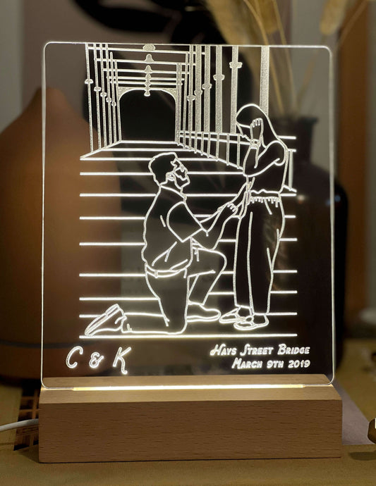 Custom Acrylic LED Memory Lamp with Wooden Base